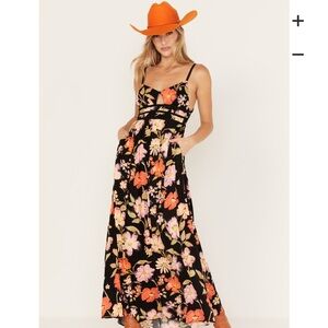 NWT Free People Wisteria Black Floral Backless Maxi Dress, Small, Dark Combo